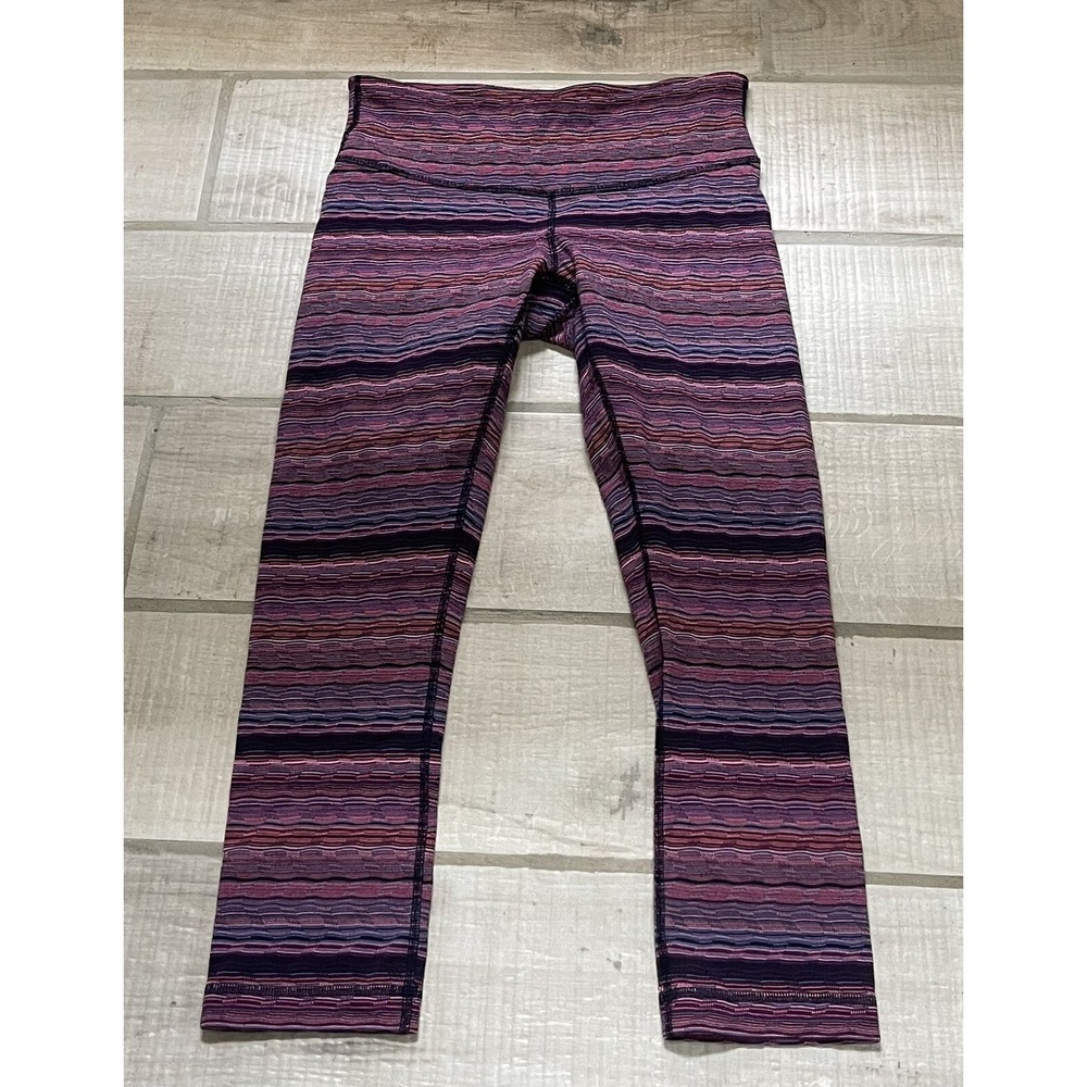 Lululemon Wunder Under Crop Womens Size 8 Pink Stripes Space Dye Twist‎ 28"